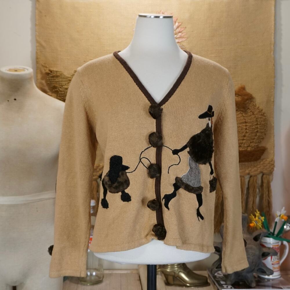 Vintage walk the dog poodle button up cardigan sweater